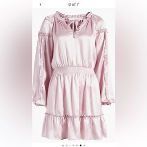 NWT lilac All in Favor Ruffle Long Sleeve satin mini dress size S